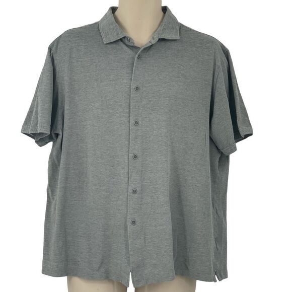 Bugatchi Men's Short Sleeve Gray Knit Mercerized Cotton Button Down Shirt Sz‎ XL